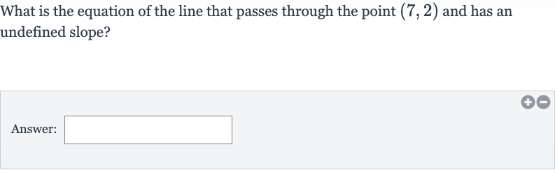 What is the equation of the line that passes through the point 
(7,2) and has an undefined slope?
Answer: