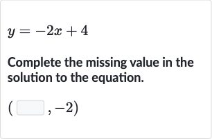 y=-2x+4
Complete the missing value in the solution to the equation.

(◻,-2)