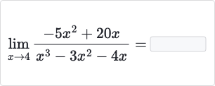 lim_(x rarr4)(-5x^(2)+20 x)/(x^(3)-3x^(2)-4x)=
